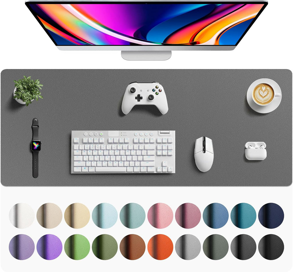 Aothia Faux Leather Desk Mat - Large Mouse Pad, Non-Slip PU Leather Blotter, Waterproof Writing Surface for Office and Home (Grey, 42" x 17") by Aothia