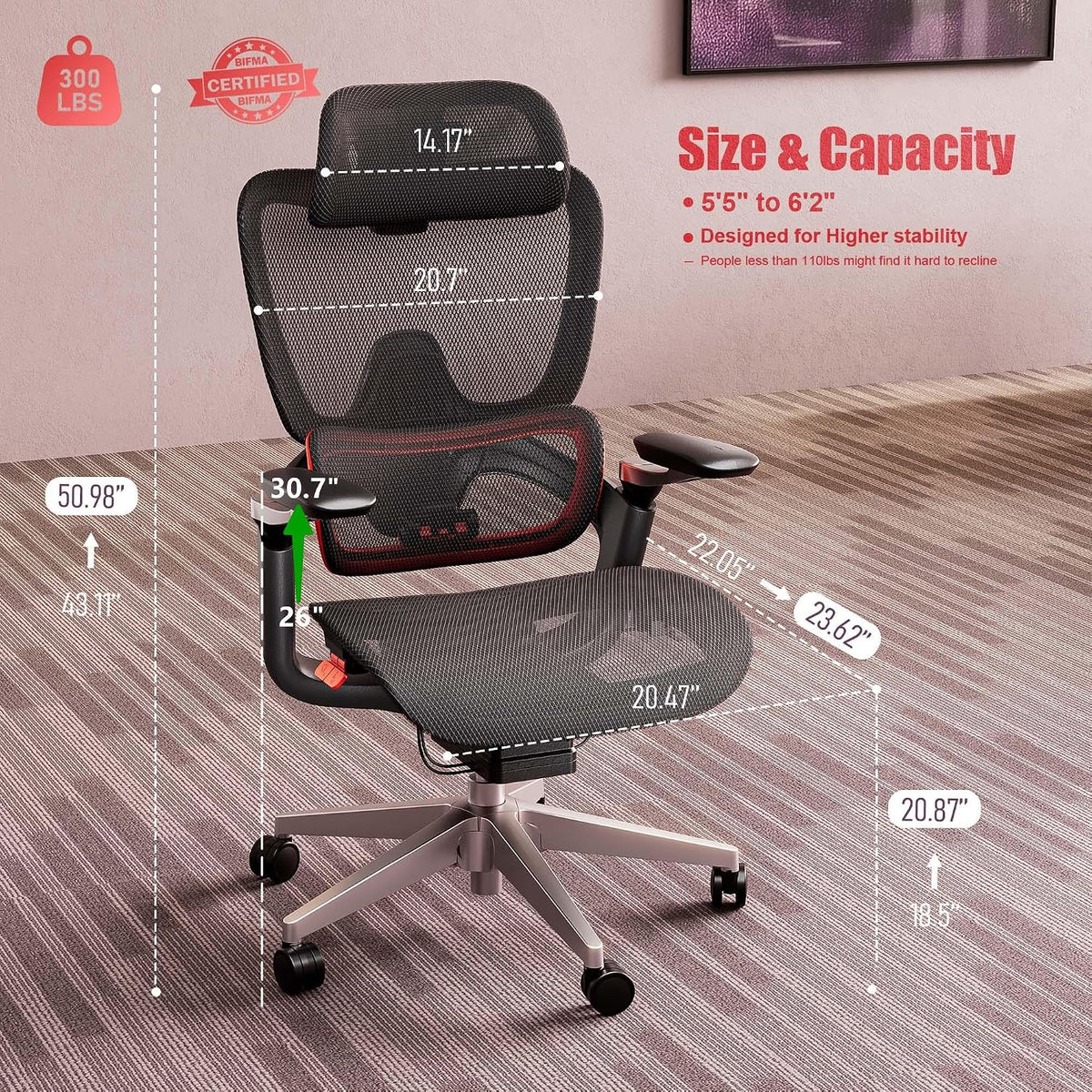 Ergonomic Office Chair, Mesh Computer Chair,Home Desk Chair - Image 3