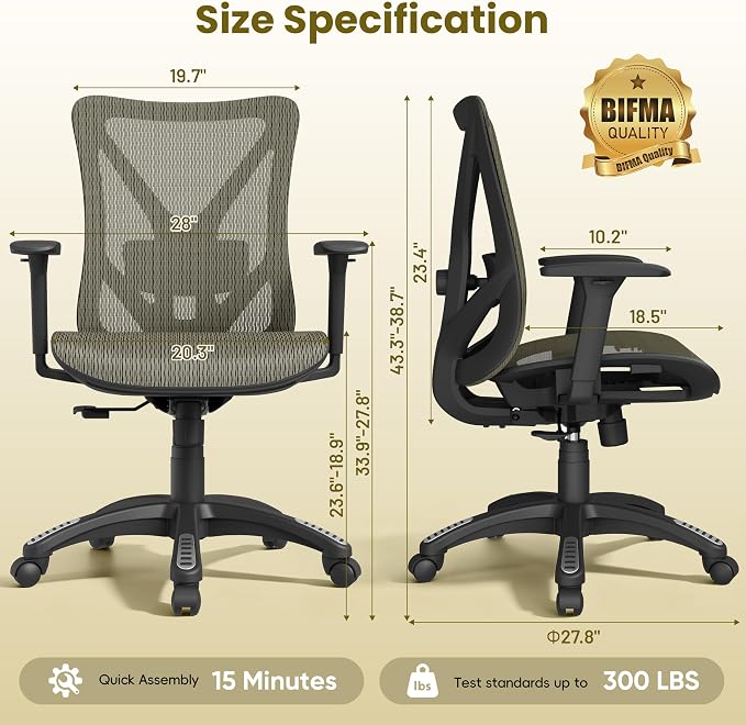 Ergonomic Office Chair, Mesh Computer Desk Chairs with Adjustable Lumbar Support, 3D Armrests, Tilt Function, Comfy Wide Seat, Swivel Executive Work Task Chair for Company and Home - Image 3
