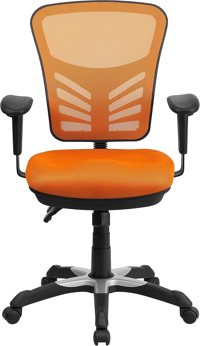Flash Furniture Nicholas Mid-Back Swivel Office and Gaming Chair, Ergonomic Mesh Office Chair with Adjustable Lumbar Support and Height, Orange - Image 5
