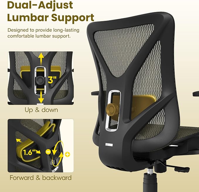 Ergonomic Office Chair, Mesh Computer Desk Chairs with Adjustable Lumbar Support, 3D Armrests, Tilt Function, Comfy Wide Seat, Swivel Executive Work Task Chair for Company and Home - Image 4