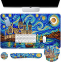 Keyboard Mouse Pad Set, 4 in 1 Desk Mat Set, Blue Starry Castle by Britimes