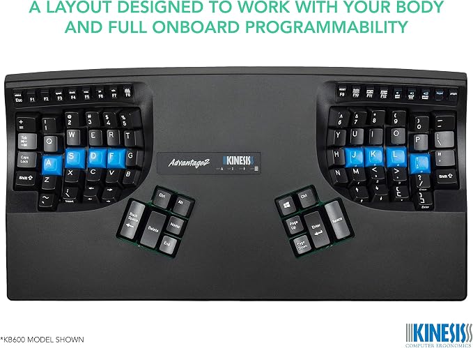 Kinesis Advantage2 Ergonomic Keyboard (KB600), Black top case, Cherry MX Brown Switches, QWERTY keycaps - Image 4