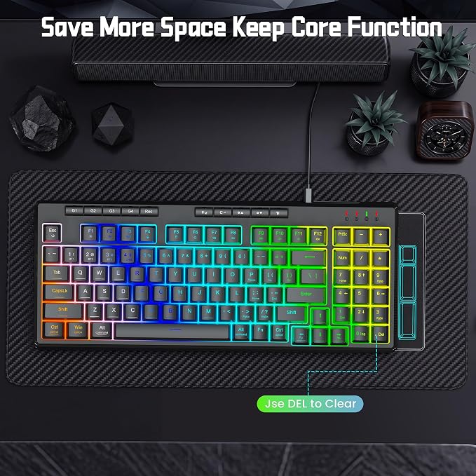Redragon K517 Pro Wired Gaming Keyboard, RGB Backlit, Mechanical Feel 94 Keys Computer Keyboard with 4 Macro Keys, Number Pad, Anti-Ghosting, 4000mAh Battery for Win/MAC, PS4/5 - Image 3