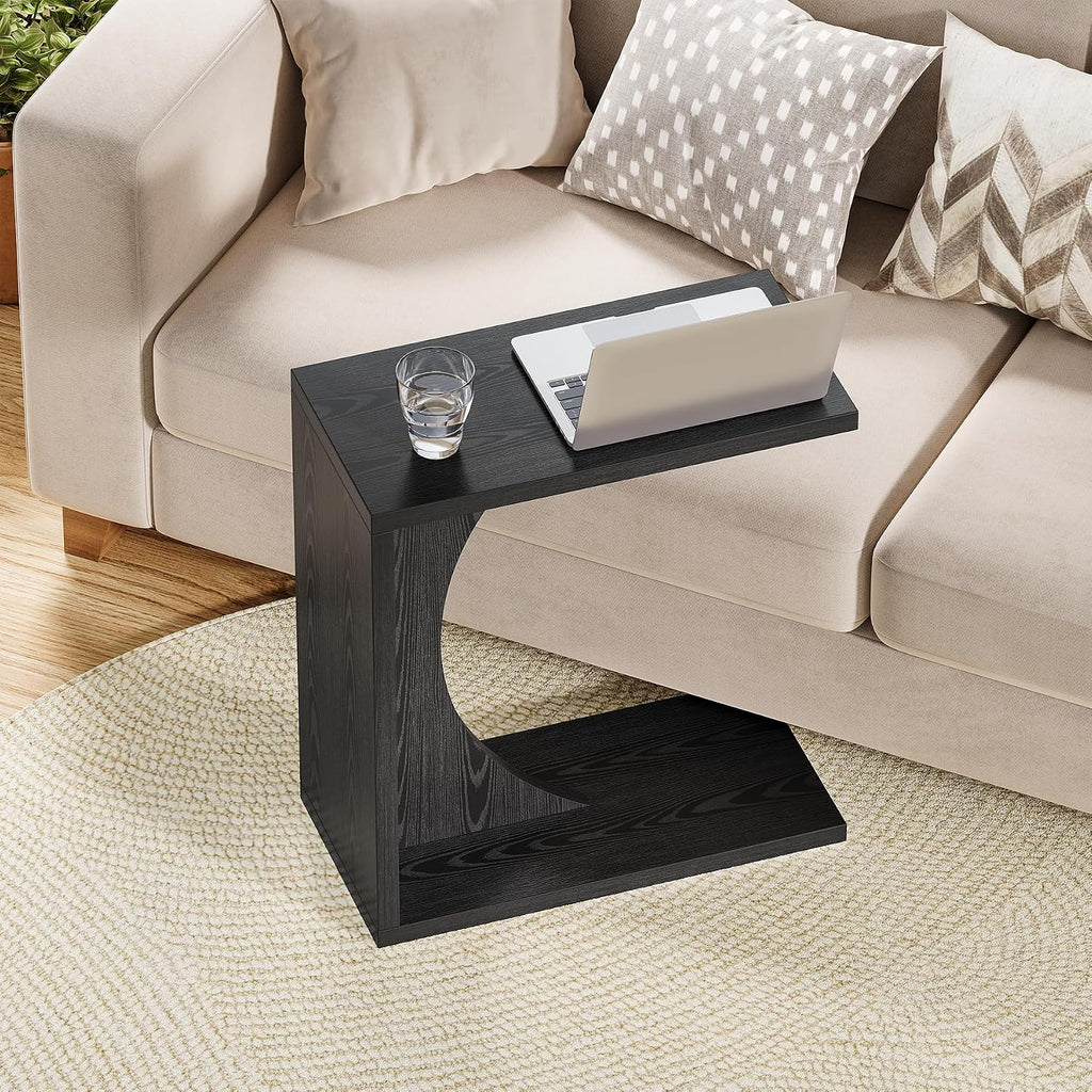 LITTLE TREE C-Shape End Table for Sofa & Bedroom - Small Side Table for Living Room, Over Couch Tray Stand for Laptop, Snacks, Books, Black, 2 Pack - Image 3