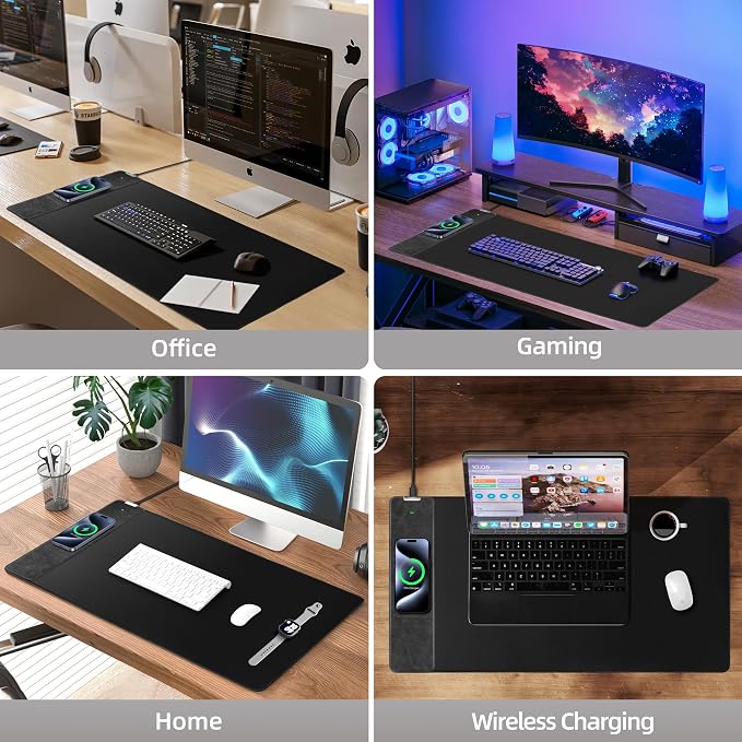 Wireless Charging Mouse Pad, Gaming Mouse Pad with Ultra-Smooth Surface, 31.5”x15.75” Large Desk Mat, Non-Slip Rubber Base, Waterproof Computer Keyboard Pad for Gaming, MacBook, Laptop, Desk - Image 8