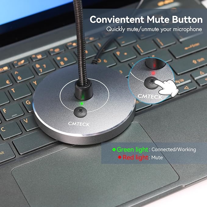 CMTECK USB Computer Microphone, Studio-Quality，Plug & Play for PC,Laptop | Built-in pop filter and metal base. 360° adjustable neck, mute button. Great for podcasting, gaming, YouTube (Windows/macOS) - Image 4
