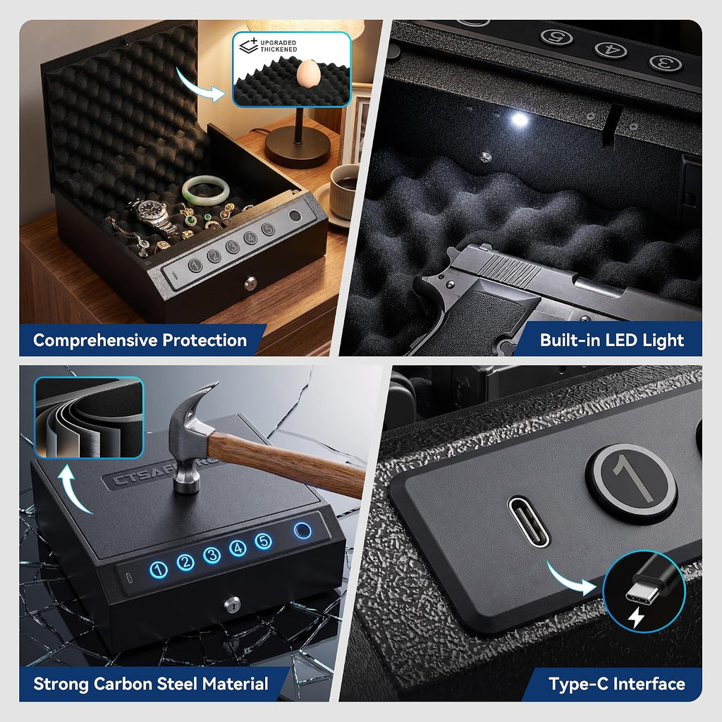 Gun Safe,Biometric Fingerprint Gun Safe for Handgun Pistol Safes CTSAFEPRO - Image 5