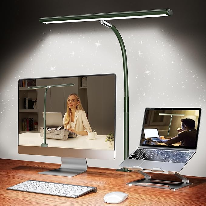 Airlonv LED Desk Lamp with Clamp, 17" Stepless Dimming Light, Green | 2700K-6500K, 100 LEDs, 360° Gooseneck, Fits Up to 30" Monitors, Flicker-Free Lighting for Home Office, Study& Workbench by Airlonv
