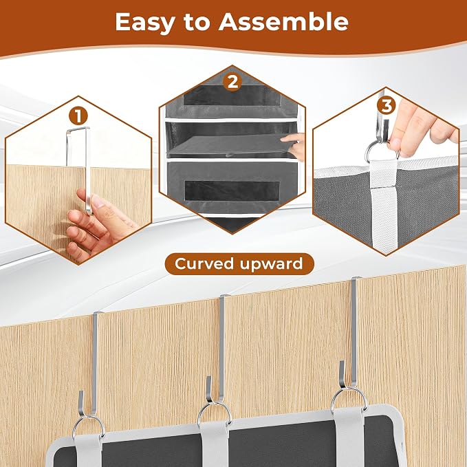 5 Tier Over the Door Organizer Space-Saving Storage for Any Room | Grey Hanging Closet Organizer with 10 Mesh Pockets and Clear Windows, Closet Organizers and Storage for Bathroom, Bedroom - Image 6