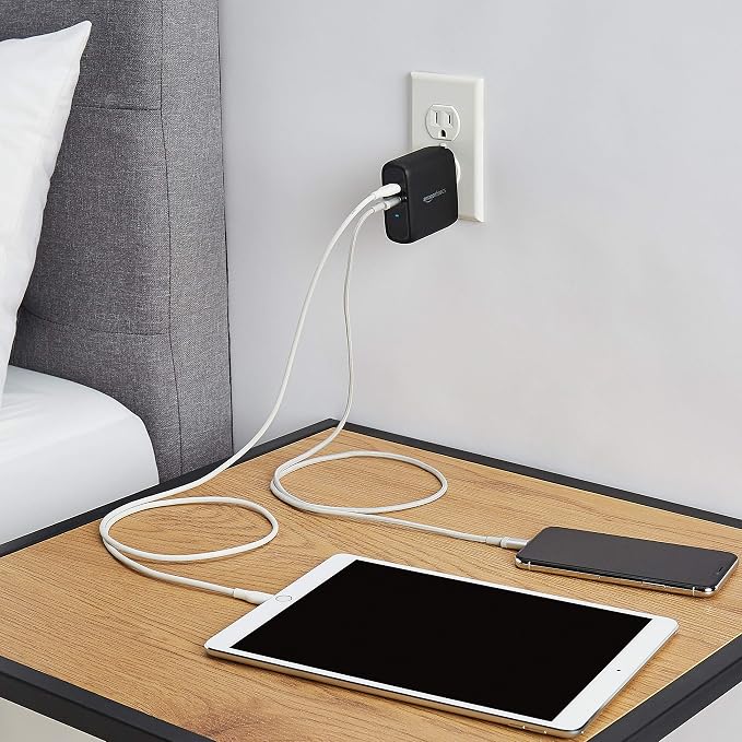 Amazon Basics 68W Two-Port GaN Wall Charger with 2 USB-C Ports (60W, 18W) with PD for Laptops, Tablets & Phones (iPhone 16/15/14/13/12/11/X, iPad, MacPro, Samsung, More), Non-PPS, Black - Image 7