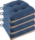 Chair Cushions for Dining Chairs Set of 4, 18"x18"x3", Royal Blue | Non-Slip with Ties, Tufted, Faux Linen, Seat Cushions for Dining Room Kitchen Breakfast Nook Indoor Home Office Living Room by FlyGulls