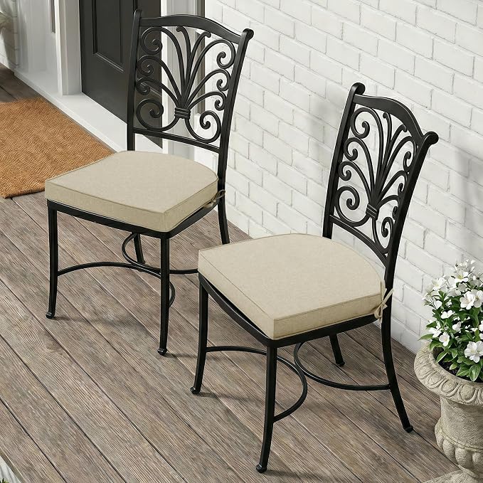 Outdoor Chair Cushions, D Shaped, Set of 6, 19 x 19 Inch, Beige | Fade-Resistant, Water-Resistant, Patio Furniture Seat Chair Pads Replacement, Non-Slip Bottom with Ties, Removable Cover - Image 7