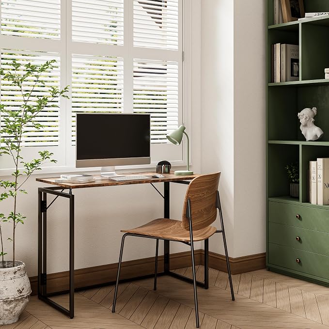 31.5" Folding Desk: No Assembly, Wood Top for Small Spaces | Home office desk, holds 150 lbs, folds flat to 2.3 in, splash-proof wood top, sturdy metal frame - Image 4