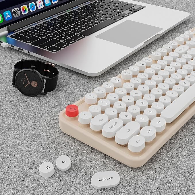 Wireless Keyboard and Mouse Combo, Ergonomic Full Size Typewriter Retro Round Keycaps Keyboard, Compatible with Windows, PC, Perfer for Home and Office Keyboards (Beige - Image 9