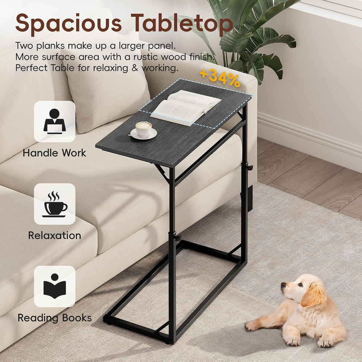 C Shaped End Table for Couch, 33.5''Tall C-Table End Table Adjustable Height Side Tables, Large Surface Sofa Tables TV Tray, Slide Under Couch Tables for Sofa, Living Room,Bedroom,Gray Walnut - Image 6