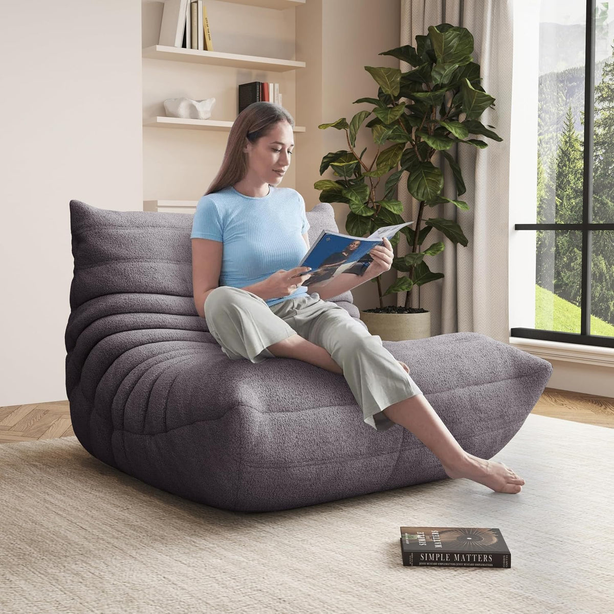 Giant Bean Bag Chair for Adults,Comfy Lazy Fireside Accent Chair with Memory Foam,Cozy Single Floor Sofa Couch Boneless Chaise Lounge for Living Room Bedroom Gaming Room(Gary,1Seater) - Image 7
