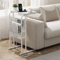 C-Shaped End Table with Charging Station and Storage Bag White by Olldide