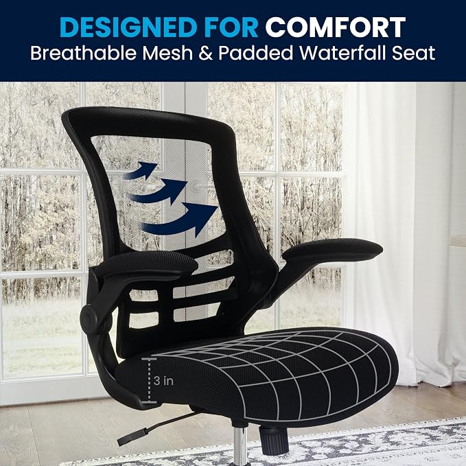 Flash Furniture Mid-Back Black Mesh Swivel Ergonomic Task Office Chair with Flip-Up Arms - Image 11
