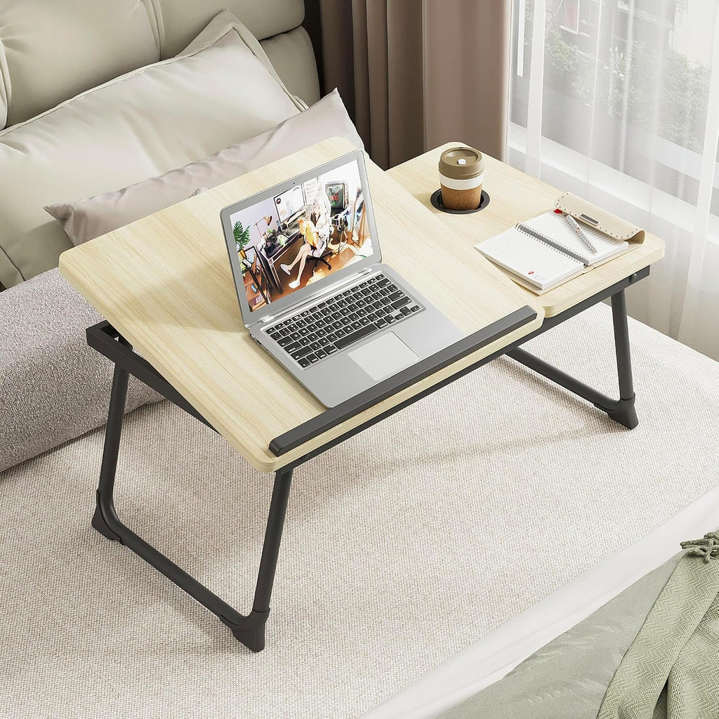 Adjustable & Portable Lap Desk for Laptop - Folding Bed Tray for Eating, Writing, Couch, and Breakfast in Bed. Ideal Laptop Stand and Small Computer Desk for Adults. (White Maple) - Image 8