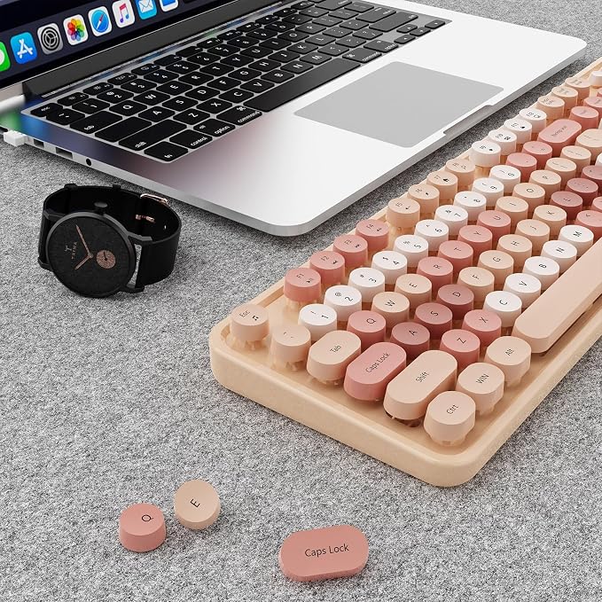 Wireless Keyboard and Mouse Combo, Ergonomic Full Size Typewriter Retro Round Keycaps Keyboard, Compatible with Windows, PC, Perfer for Home and Office Keyboards (Chocolate Color) - Image 9
