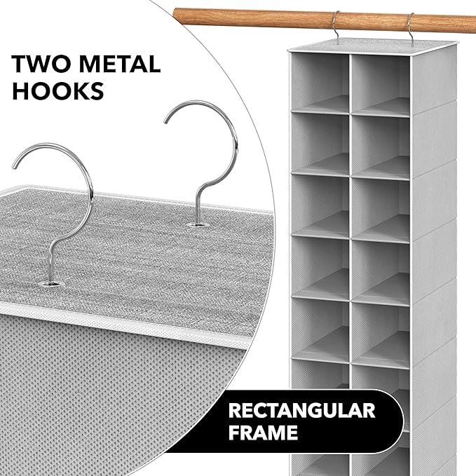 Simple Houseware 20 Section Shelves Hanging Shoes Organizer, Gray | Dual Metal Hooks, 10 Tier, Holds Up to 20 lbs, for Narrow Space - Image 6
