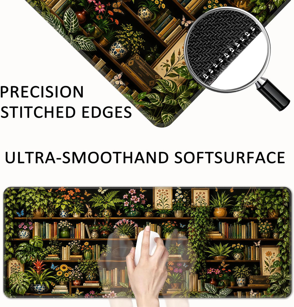 Floral Bookshelf Extended Mouse Pad, 31.5"x 11.8" Large Gaming Desk Mat - Image 4
