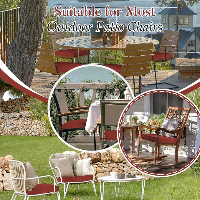 Basic Beyond Outdoor Chair Cushions for Patio Furniture, Waterproof Outdoor Seat Cushions Set of 4 19 x 19, Patio Chair Cushions Set of 4 with Ties and Handle, Brick Red - Image 9