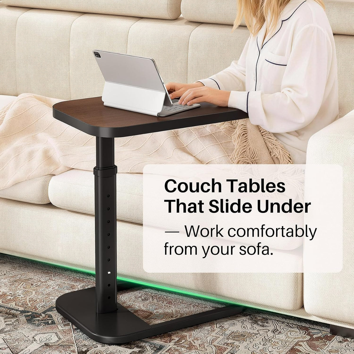Kitstorack Adjustable Height C-Shaped End Table, 9-Level Side Table with Thickened Metal Rounded Edge, Couch Table Slides Under Sofa or Bed, Eating, Working, TV Tray Table for Small Spaces, Espresso - Image 5