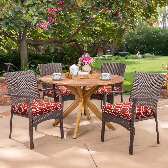 HARBOREST Outdoor Chair Cushions Set of 4, Water Resistant Patio Chair Cushions with Ties, Square Corner Outdoor Seat Cushions for Patio Furniture, 18.5"x16"x3", Wine Red Geometry - Image 7