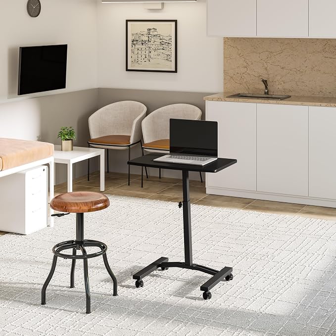 Seville Classics Airlift Mobile Height Adjustable Laptop Stand Computer Workstation for Sitting Classroom Home Office Medical Table w/Wheels, Flat Desk 24", Black - Image 8