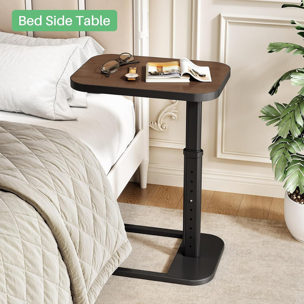 Kitstorack Adjustable Height C-Shaped End Table, 9-Level Side Table with Thickened Metal Rounded Edge, Couch Table Slides Under Sofa or Bed, Eating, Working, TV Tray Table for Small Spaces, Espresso - Image 7