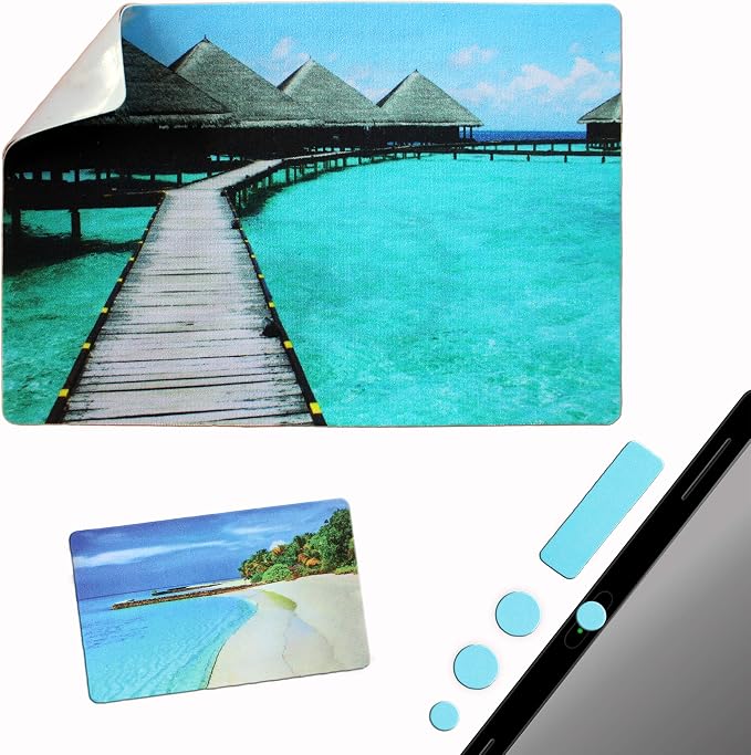 Mouse Pad Adhesive Bottom - Sticks to Any Surface - Portable - Webcam Covers and Screen Cleaner Included (Beach) by GeckoTravelTech