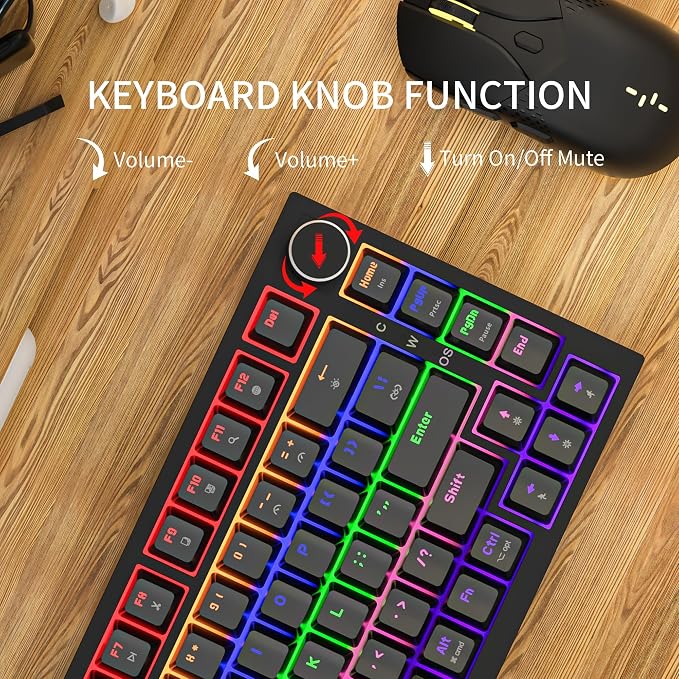 Newmen GM326 Mechanical Keyboard,75% Percent Gaming Keyboard,Wired Keyboard | Mechanical Keyboard,75% Percent Gaming Keyboard,Wired,Backlit,Hot Swappable,Compact,Mini,Black,PC Keyboards,Knob,Red Switch - Image 4
