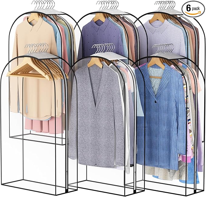 Liuoud Clear Garment Bags for Hanging Clothes 10” Gusseted, 6 Pack, 40” | Suit Bags for Closet Storage with Large Metal Zipper, Breathable odorless Hanging Plastic Clothes Cover for Coat Dress Fur by Liuoud