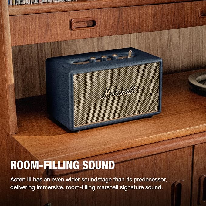 Marshall Acton III Bluetooth Home Speaker - Loud Stereo Sound with Bass and Treble Controls | Plug-in Powered | 3.5mm Aux Input - Midnight Blue - Image 2