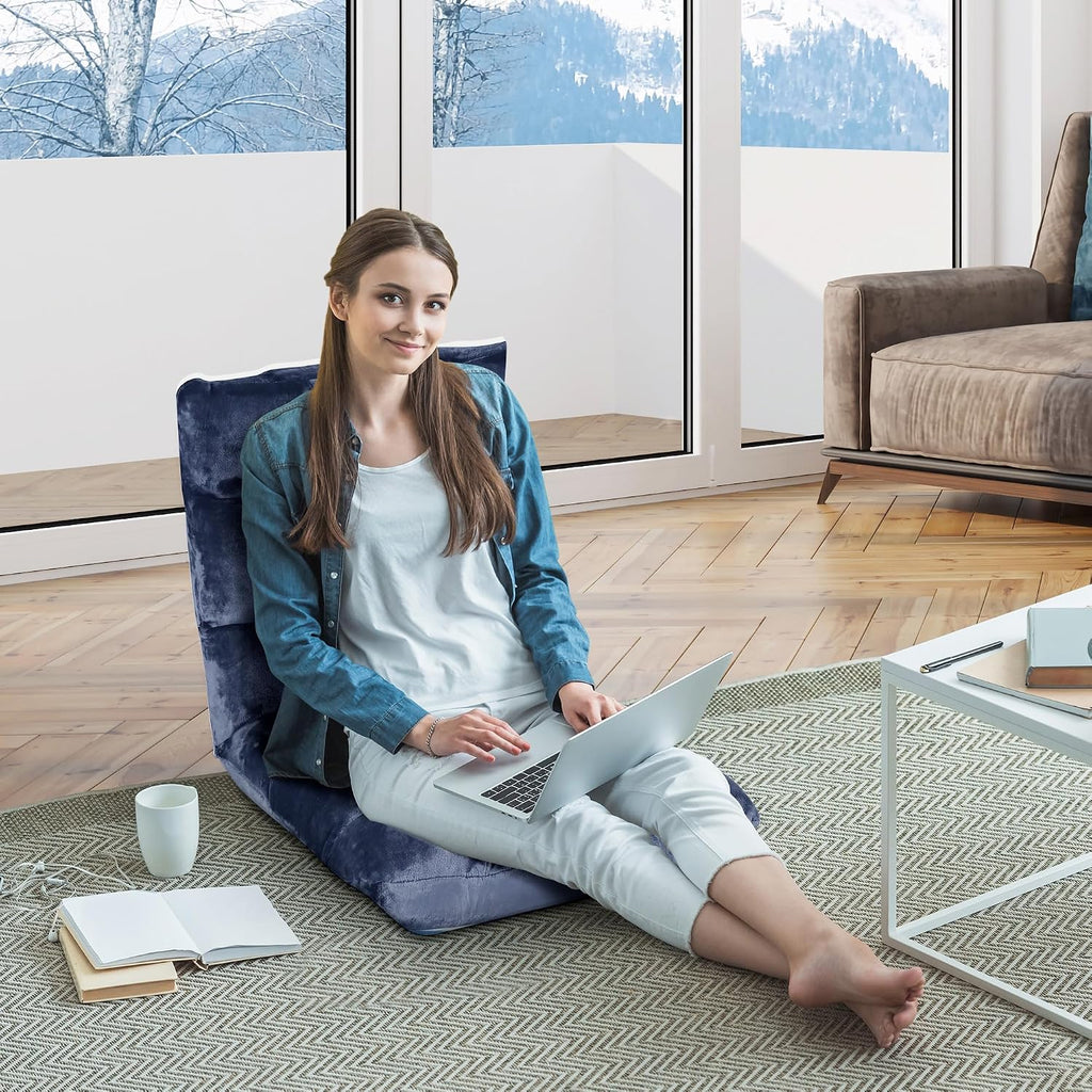 SUPER DEAL 14-Position Folding Floor Chair Gaming Sofa Cushioned Padded Reclining Bed Lounge Couch Seating for Comfy Reading, Reading, Gaming, Relaxing, Watching TV， Blue - Image 2