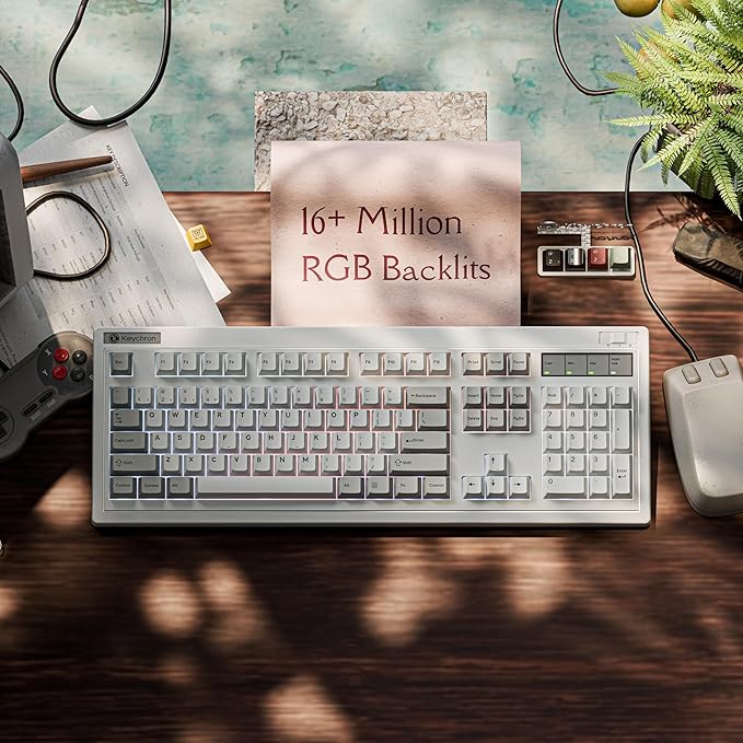 Keychron R6 Retro Wireless Mechanical Keyboard, 100% Full Size Hot Swappable RGB Apex Red Linear Switch, QMK Tri-Mode(2.4 GHz/Bluetooth/Wired), Compatible with Mac PC Linux - Image 6