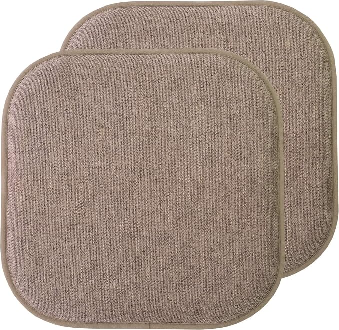 Sweet Home Collection Chair Cushion Memory Foam Pads Honeycomb Pattern Slip Non Skid Rubber Back Rounded Square 16" x 16" Seat Cover, 2 Pack, Alexis Chocolate by SweetHomeCollection