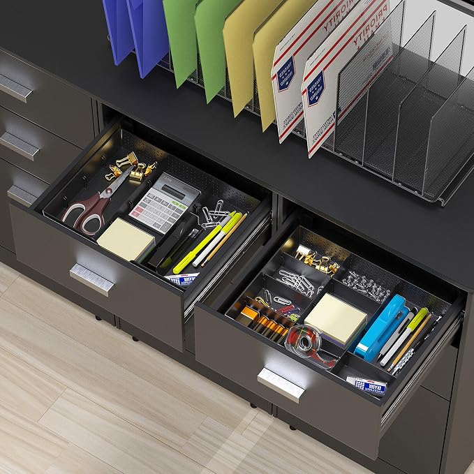 Simple Houseware Drawer Organizer Tray, 9 Adjustable Compartments, Black | For Office, Makeup, and Craft Drawer or Desktop Storage - Image 2