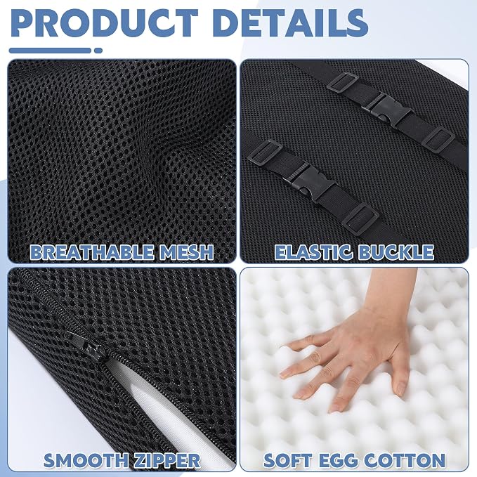 Wheelchair Back Cushion, 18"x17"x2.4" Lumbar Support Pillow for Wheelchair Removable Washable Provide Support Relieve Pain - Image 3