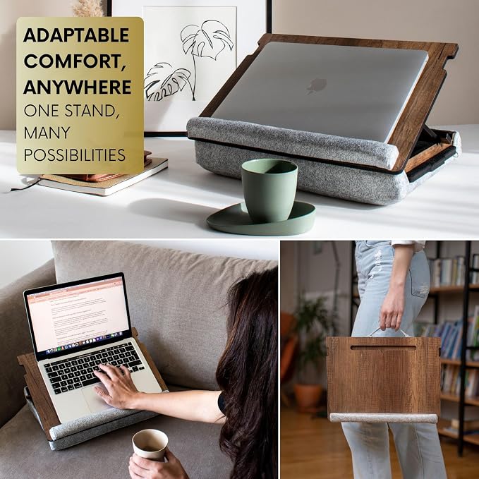 Vigo Wood Lap Desk for Laptop - Laptop Tray with Cushion, Portable Lap Desk for Lap, Adjustable Lapdesk, Couch Lap top Table for Work, Ergonomic Lap top Stand for Bed - Image 6