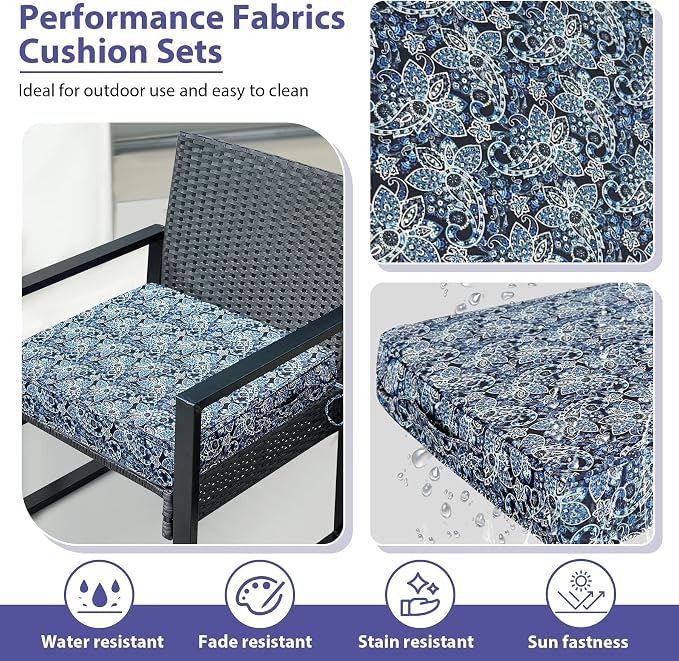 IPYNBAP Outdoor Chair Cushions Set of 4 -Waterproof Outdoor Seat Cushions for Patio Furniture, Patio Chair Cushion with Handle and Ties, Out Door Chair Pads,19x19x3-Square, Green Paisley - Image 3