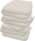 AAAAAcessories D-Shaped Chair Cushions, 2" Thick Dining Chair Pads with Ties and Removable, Machine-Washable Cover, 17" x 16", Set of 8, Natural Sand Pinstripe by AAAAAcessories
