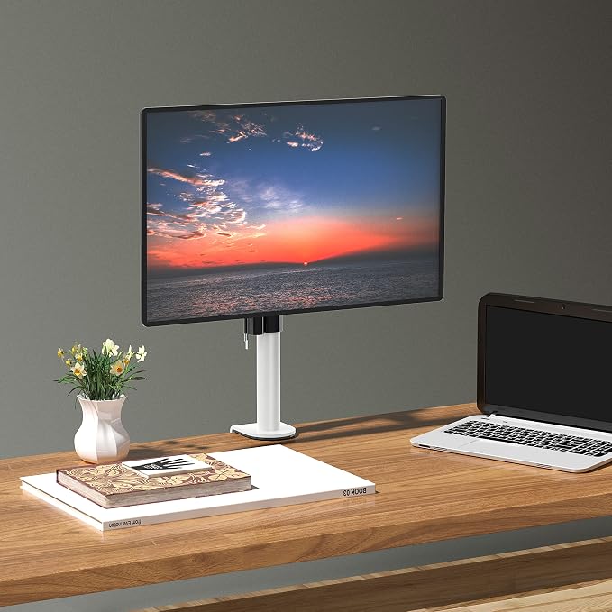 WALI Single Monitor Mount for 1 Computer Screen up to 32 inch, Fully Adjustable Monitor Arm Holds up to 22 lbs (M001S-W), White - Image 2