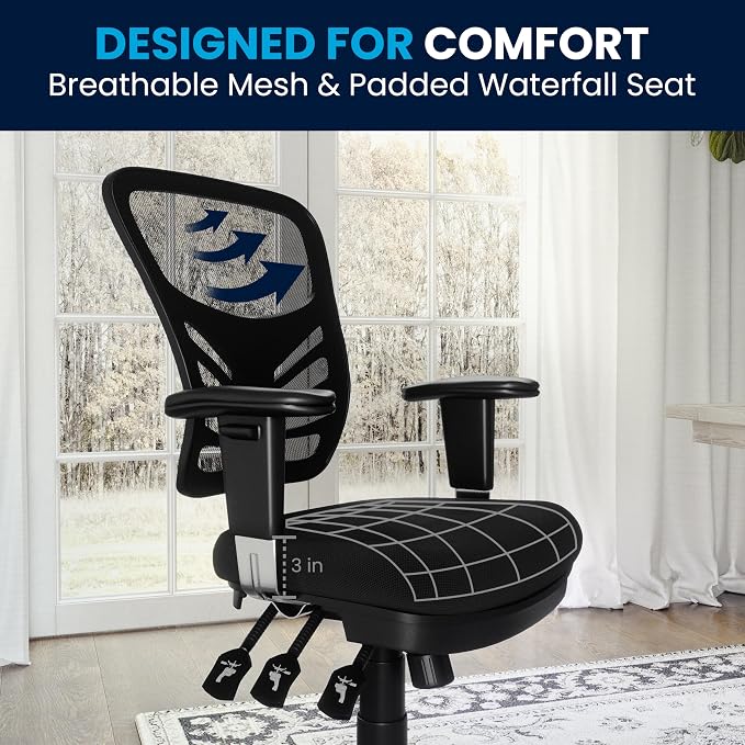 Flash Furniture Mid-Back Black Mesh Multifunction Executive Swivel Ergonomic Office Chair with Adjustable Arms - Image 11