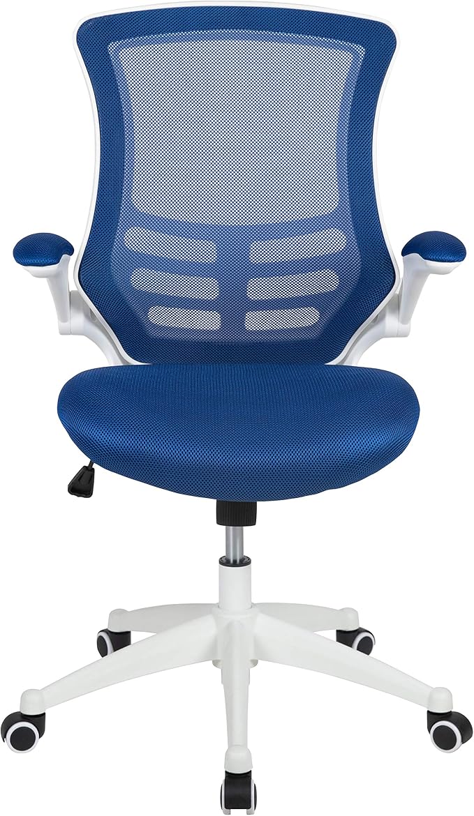 Flash Furniture Kelista Office Chair, Ergonomic, Mid-Back, White Frame, Blue Mesh with Swivel | White Frame, Mid-Back, Flip-Up Arms, Mesh Back - Image 10