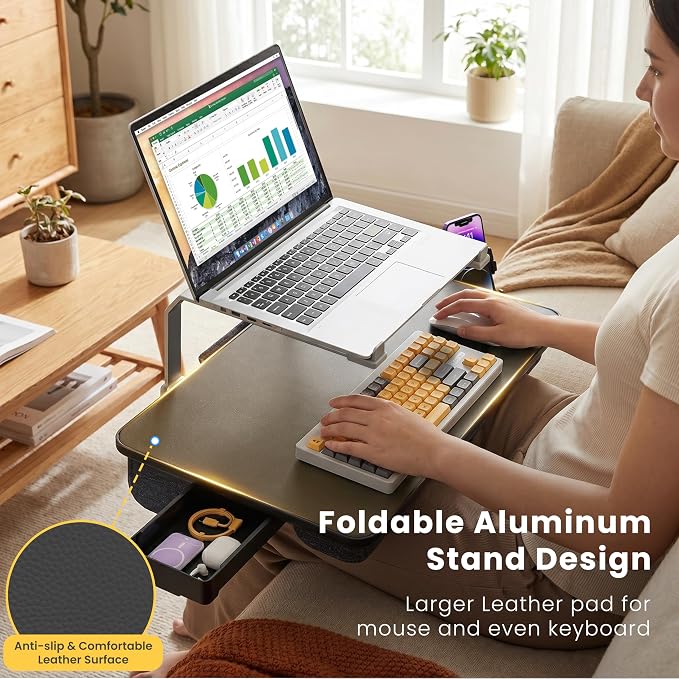 Large Adults Lap Desk for Laptop with Phone Holder & Storage Drawer | Laptop Stand for Bed Fits up to 17" Laptops & MacBook, Pillow Lap Desks for Adults with Cushion for Bed & Couch, Black - Image 4