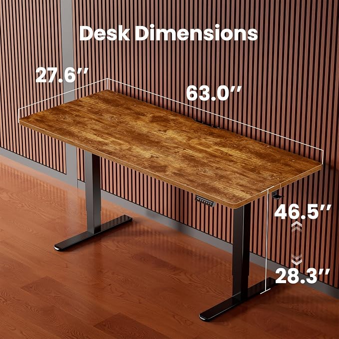 ErGear 63 X 28 Height Adjustable Electric Standing Desk, Vintage Brown | Smooth Height Adjustment, 4 Memory Presets, One-Touch Control, Stable Steel Frame, 176 lbs Capacity, Easy Assembly - Image 3