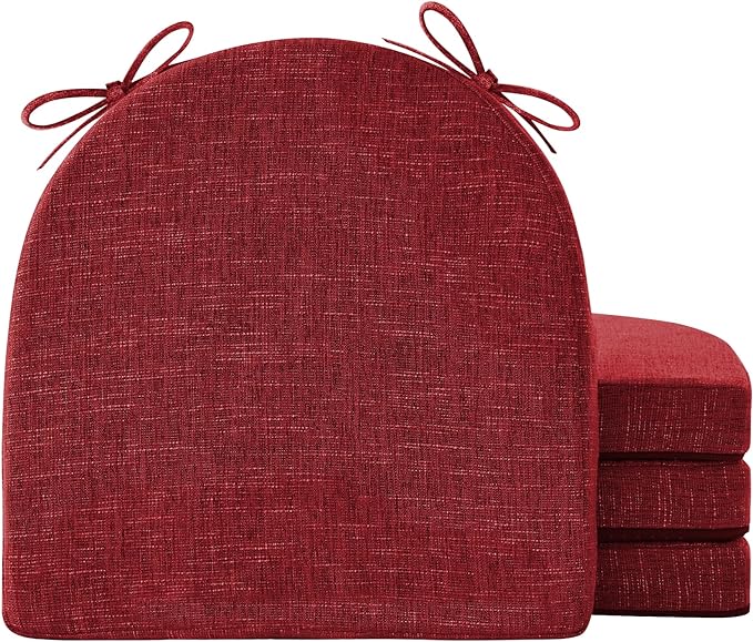 IPYNBAP Chair Cushions for Dining Chairs, Kitchen Chair Cushions, 16'' x 16'' x 2'', Non Slip Indoor Seat Cushions, Chair Pads for Dining Chairs with Ties & Removable Cover, Set of 4, Red by IPYNBAP